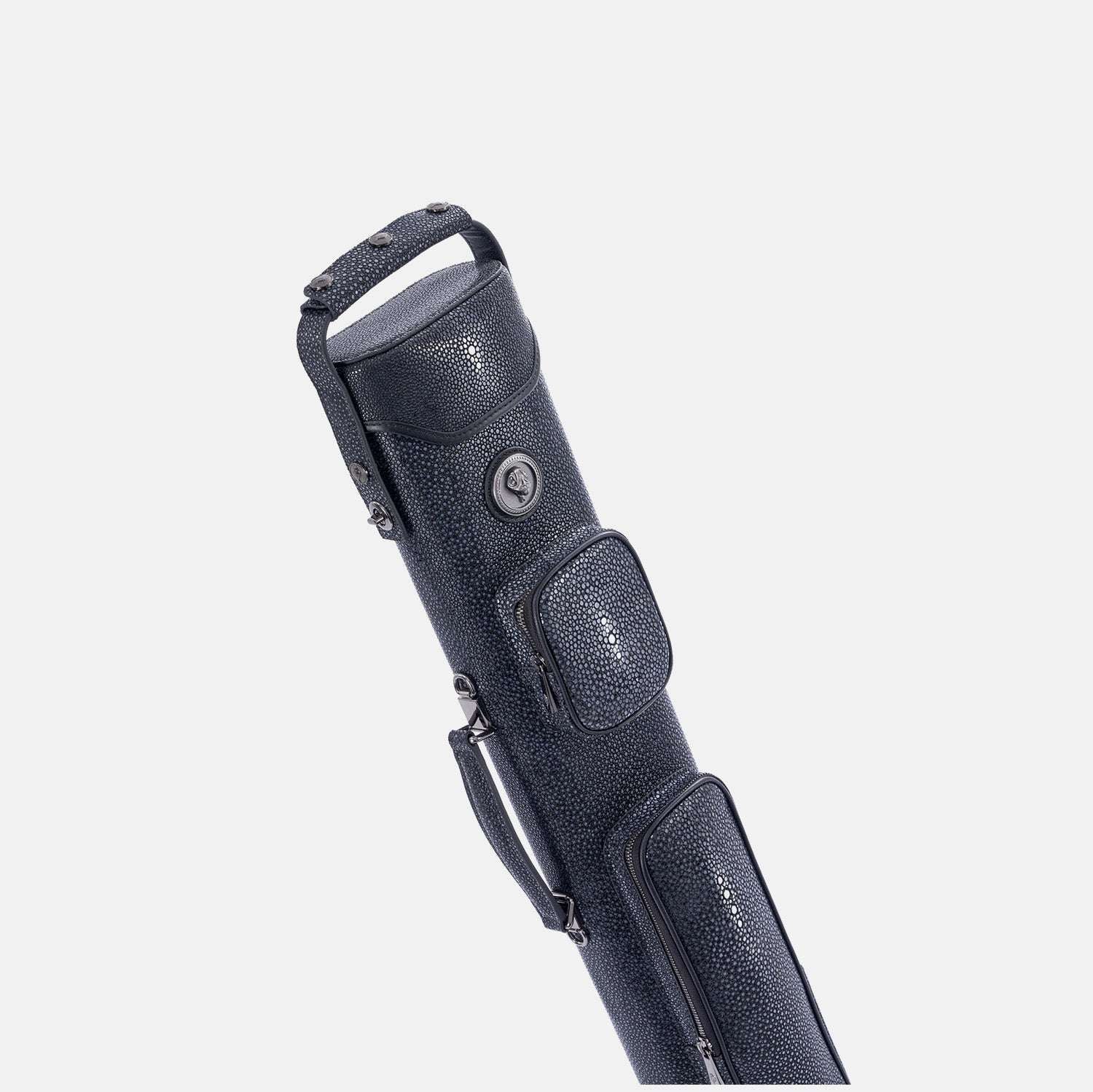 Black pool cue case on a white background