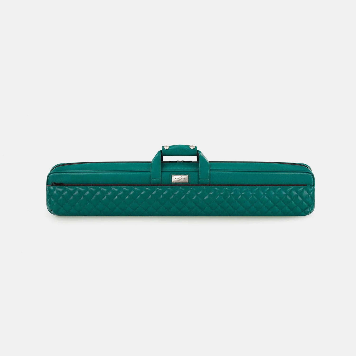 Green quilted leather cue case on a white background