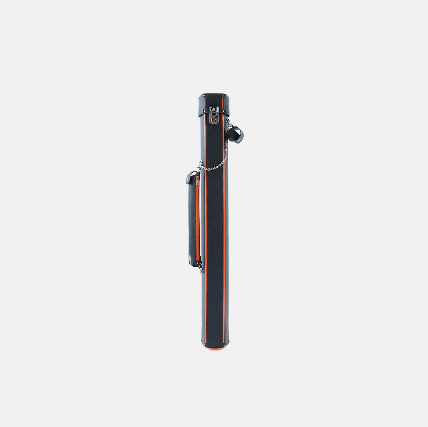 Black pool cue case on a light gray background