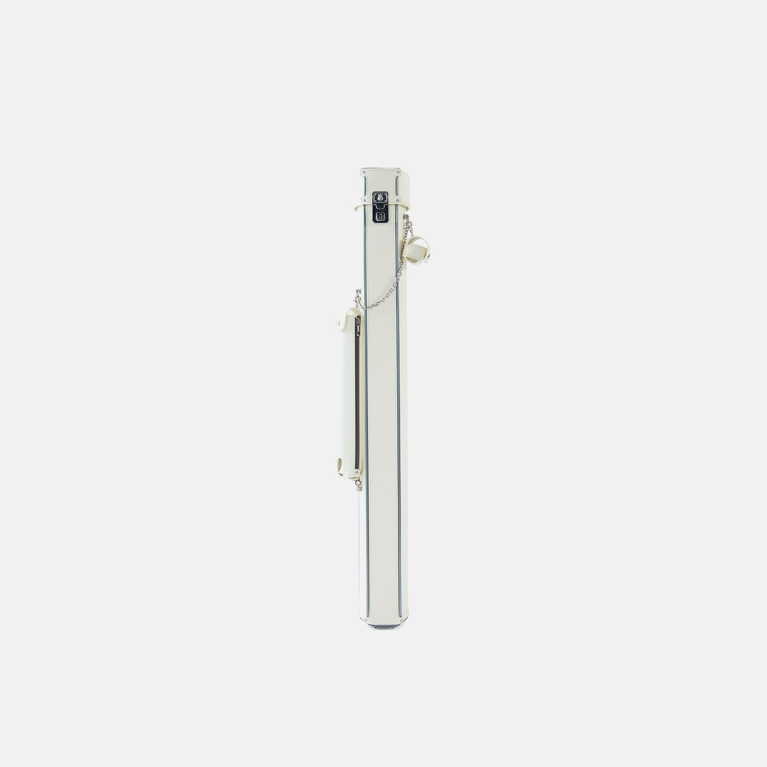 White pool cue case on a light gray background