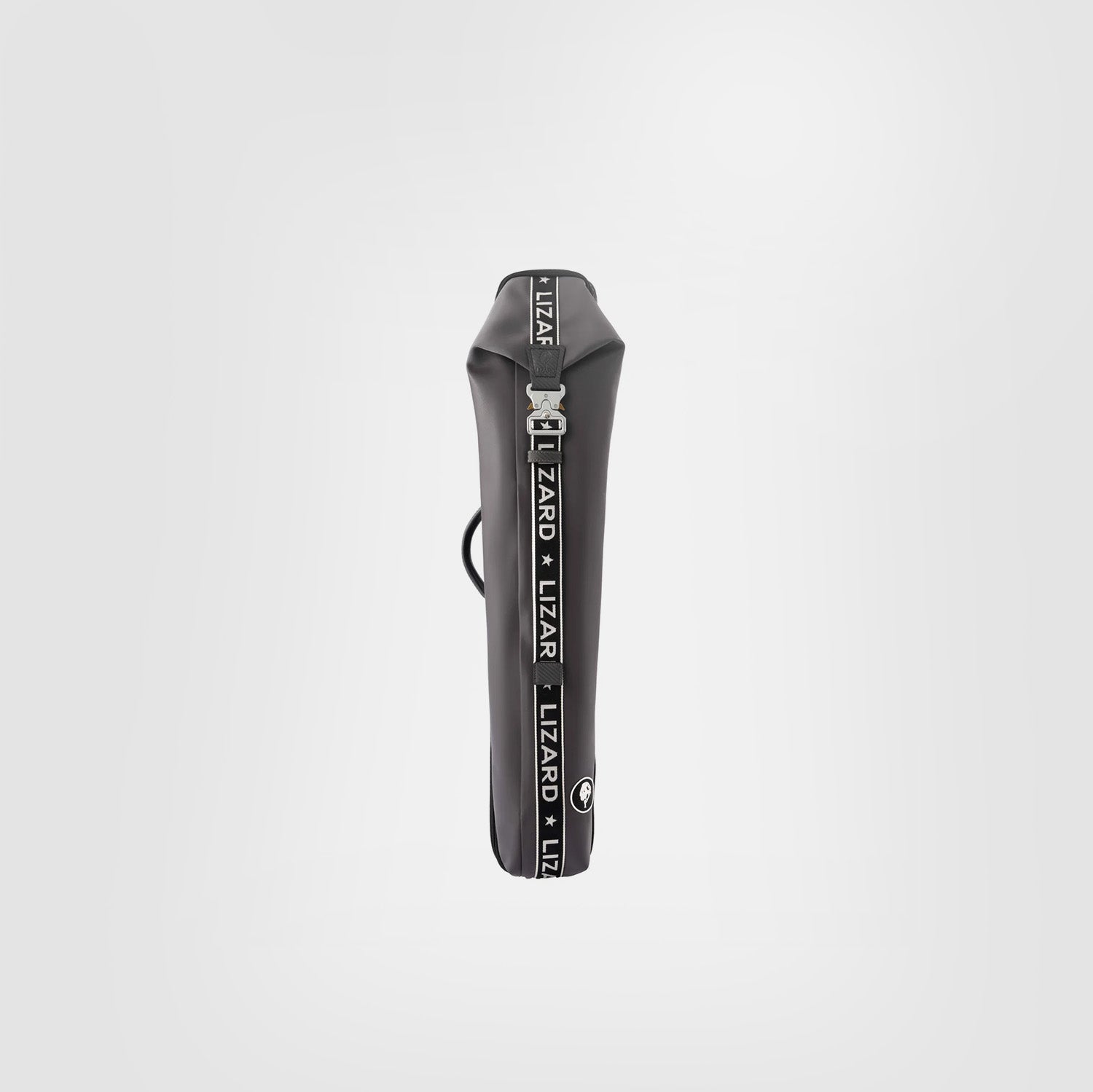 Grey cue case with branding on a light gray background