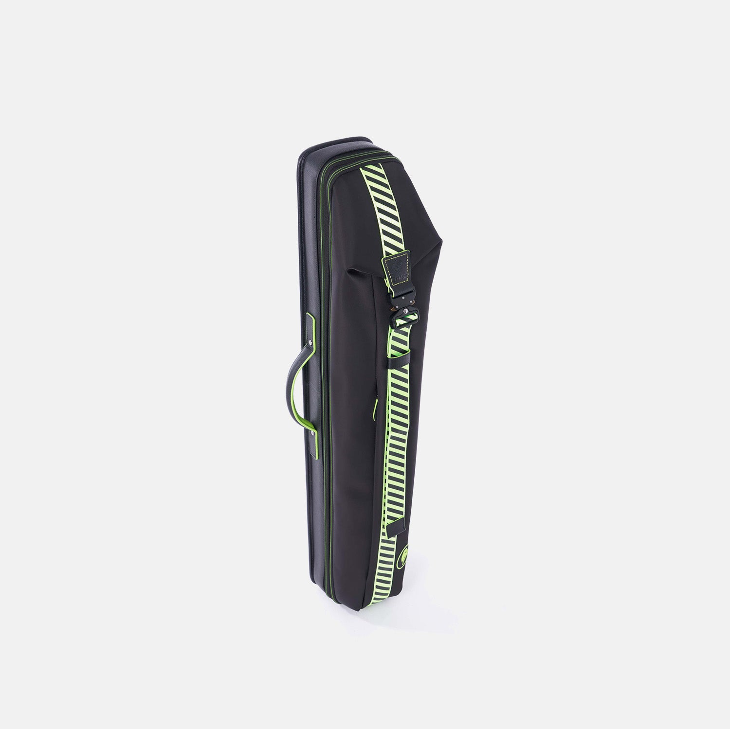 Black and green cue case on a white background