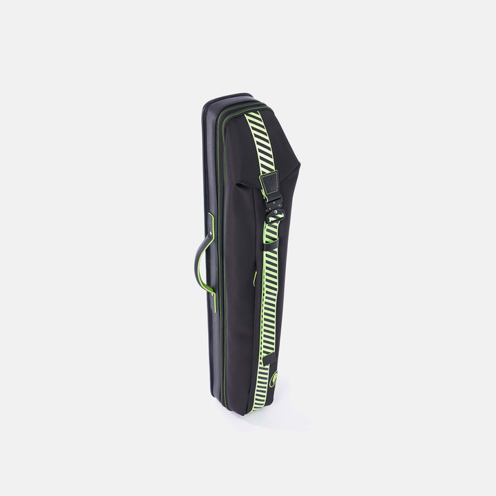 Black and green cue case on a white background