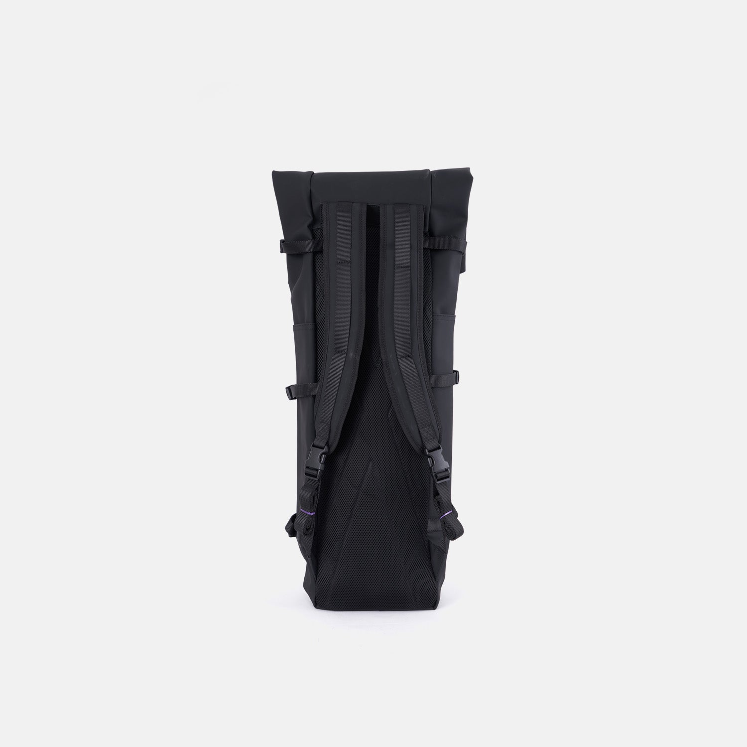 Black and purple geometric-patterned cue bag  on a white background