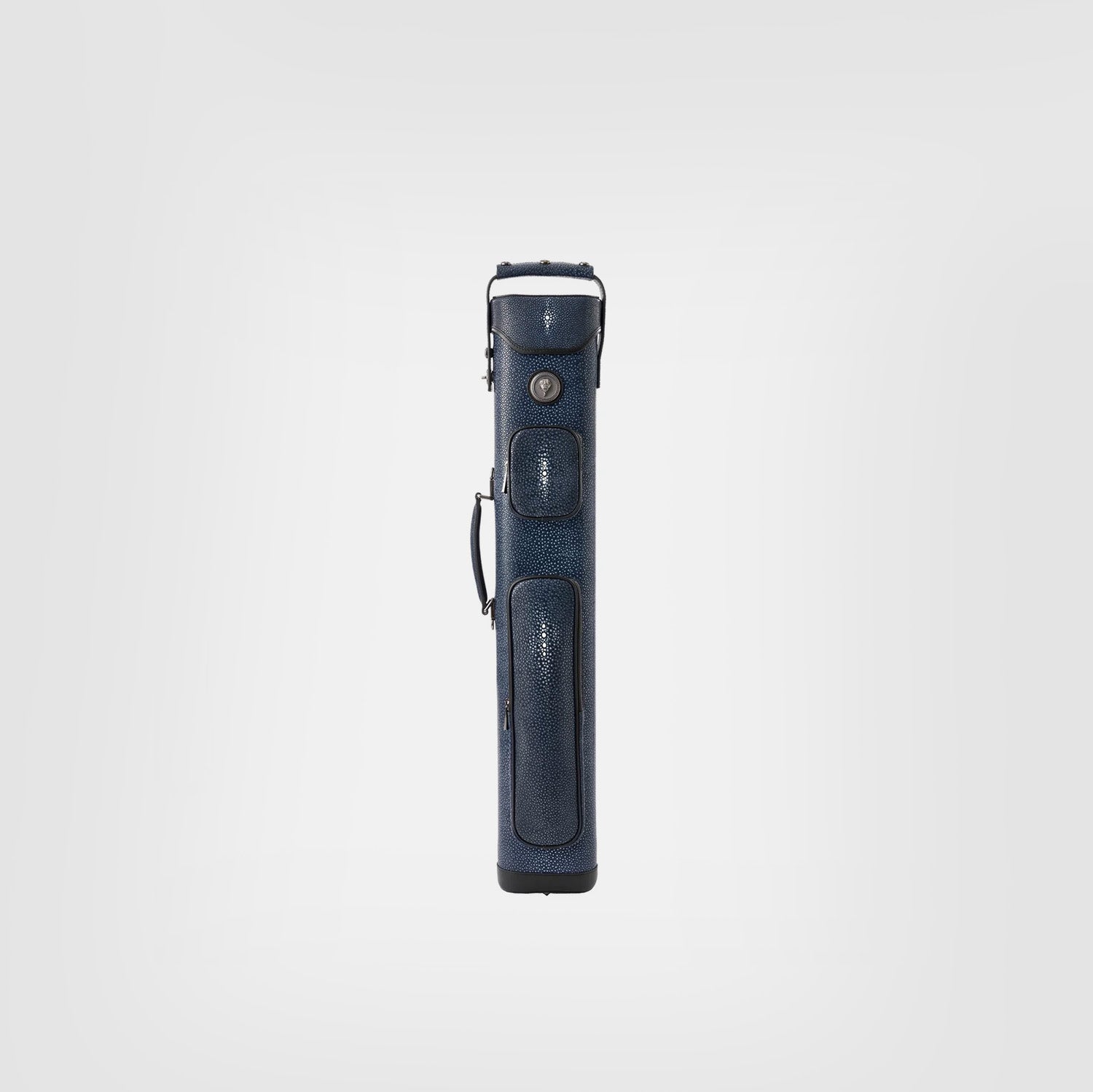 Blue pool cue case on a white background