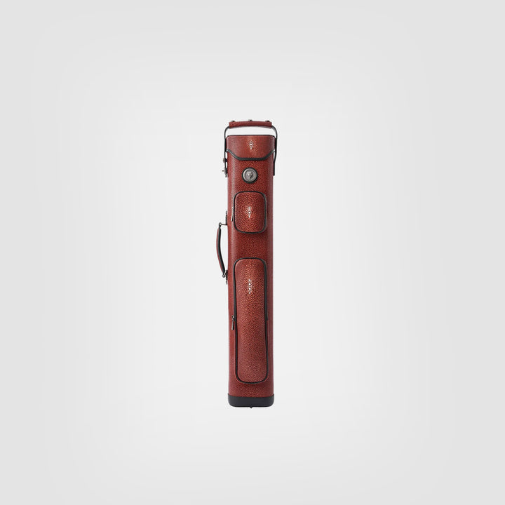 Red pool cue case on a white background