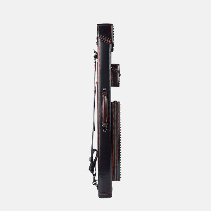 Black cue case with strap on a white background
