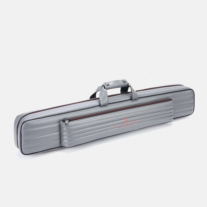 Gray cue case with a handle on a white background